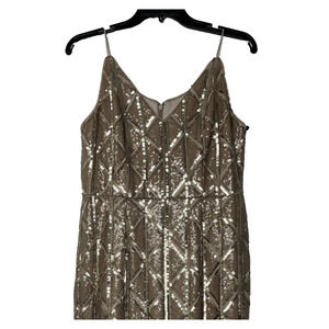 Adrianna Papell Sequin Gown Womens 6 Gold Maxi Sheath Dress Sparkly Formal
